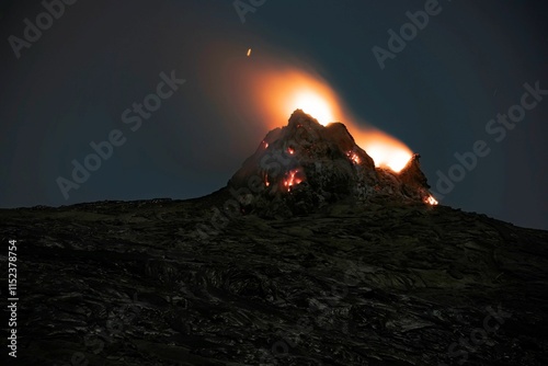 Erta Ale volcano activity at the crater in the Danakil depression of the Afar region in Ethiopia at night