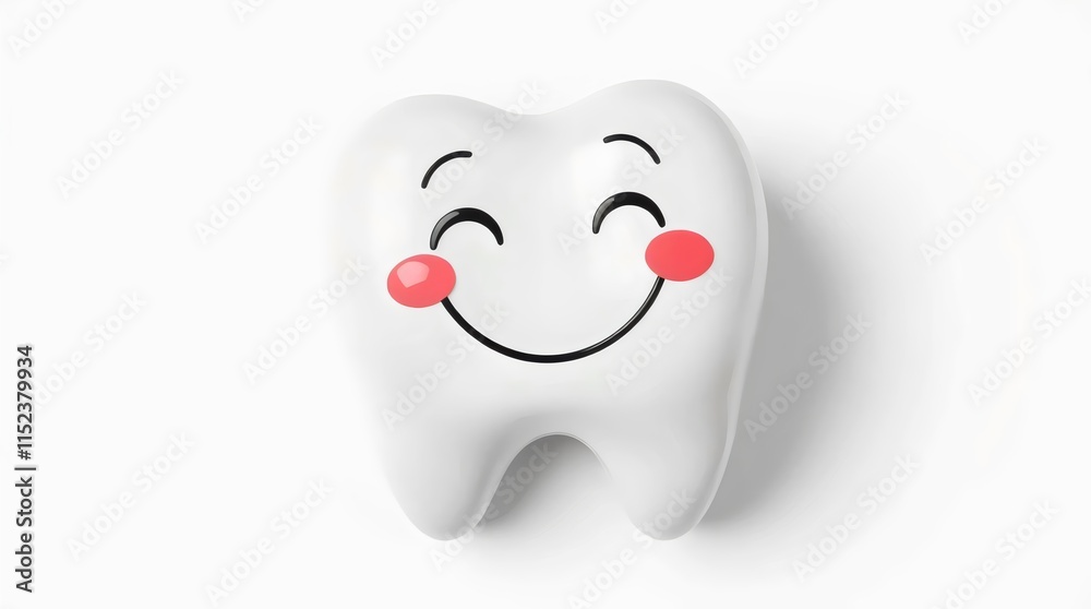 Healthy White Tooth with a Happy Look, Celebrating World Oral Health Day on a Clean White Background Healthy White Tooth with a Happy Look, Celebrating World Oral Health Day on a Clean White Background
