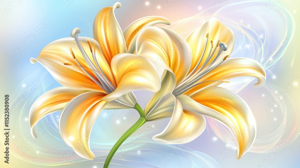 Elegant White and Orange Lilies with Soft Pastel Backgrounds Elegant White and Orange Lilies with Soft Pastel Backgrounds
