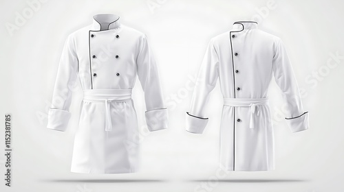 Solid White Chef Uniform Mockup Set for Kitchen Professionals, Front View