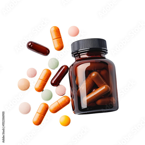 Medicine Bottle with Assorted Pills and Capsules