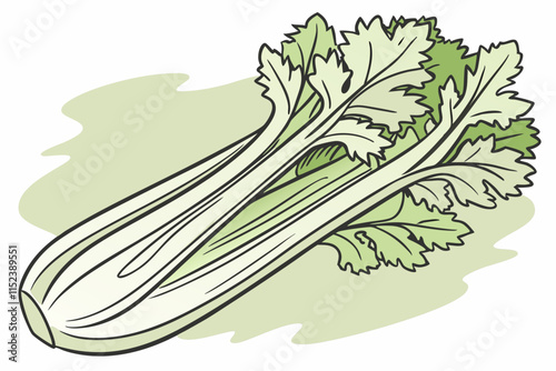 Celery vector Silhouette: Cluster of Ribbed Stalks with Leafy Tops on White Background