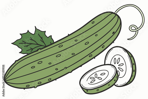 Cucumber vector Silhouette: Long, Slender, and Slightly Curved Shape on White Background