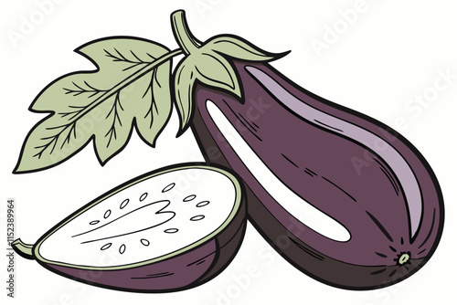 Eggplant Silhouette: Pear-Shaped with Leafy Top vector on White Background