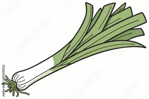 Leek Silhouette: Long Cylinder with Fanned-Out Leaves on White Background