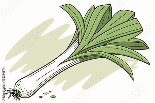 Leek Silhouette: Long Cylinder with Fanned-Out Leaves on White Background