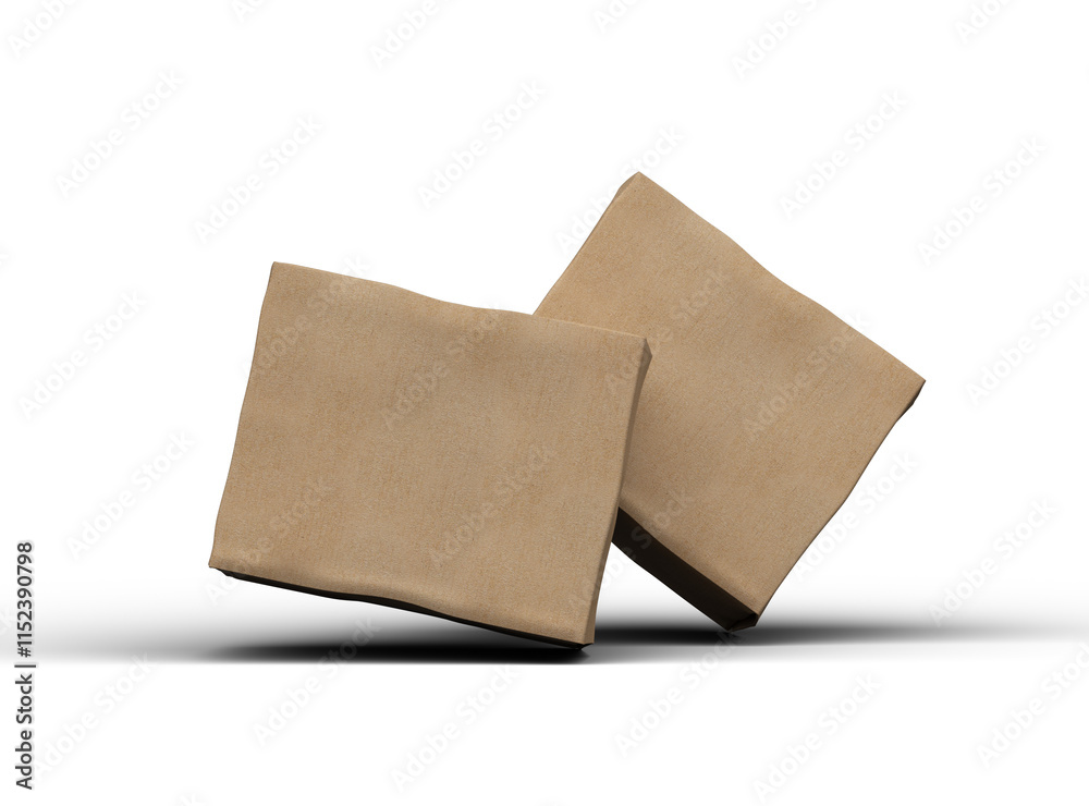 Rendered image of rectangular cardboard box with dents on a transparent background Rendered image of rectangular cardboard box with dents on a transparent background