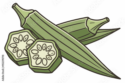 Okra Silhouette: Star-Shaped Cross-Section with Pointed Tips on White Background