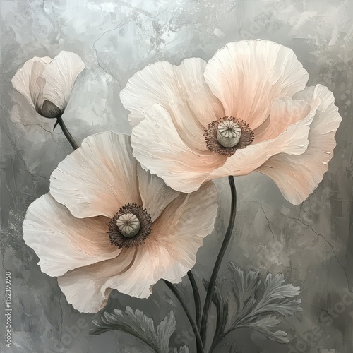 Ethereal White Poppy Flowers with Delicate Petals and a Soft Dreamy Background