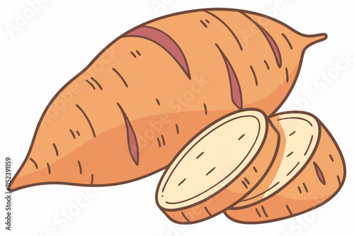 Sweet Potato vector Silhouette: Tapered, Elongated Oval Shape on White Background