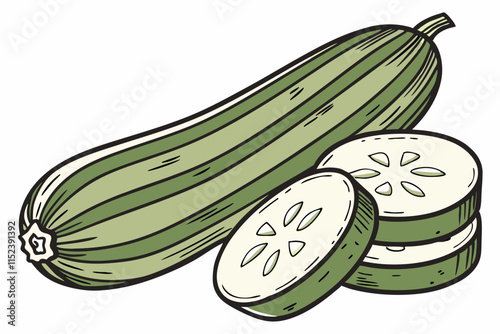 Zucchini vector Silhouette: Robust Shape Similar to Cucumber on White Background