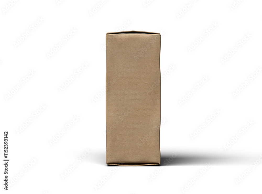 Rendered image of rectangular cardboard box with dents on a transparent background