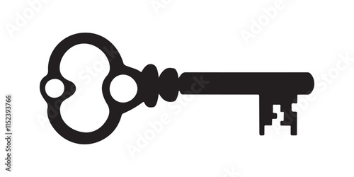 A simple, elegant silhouette of an ornate key, perfect for representing security, unlocking, or vintage themes.
