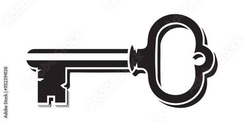 A simple, elegant silhouette of an ornate key, perfect for representing security, unlocking, or vintage themes.