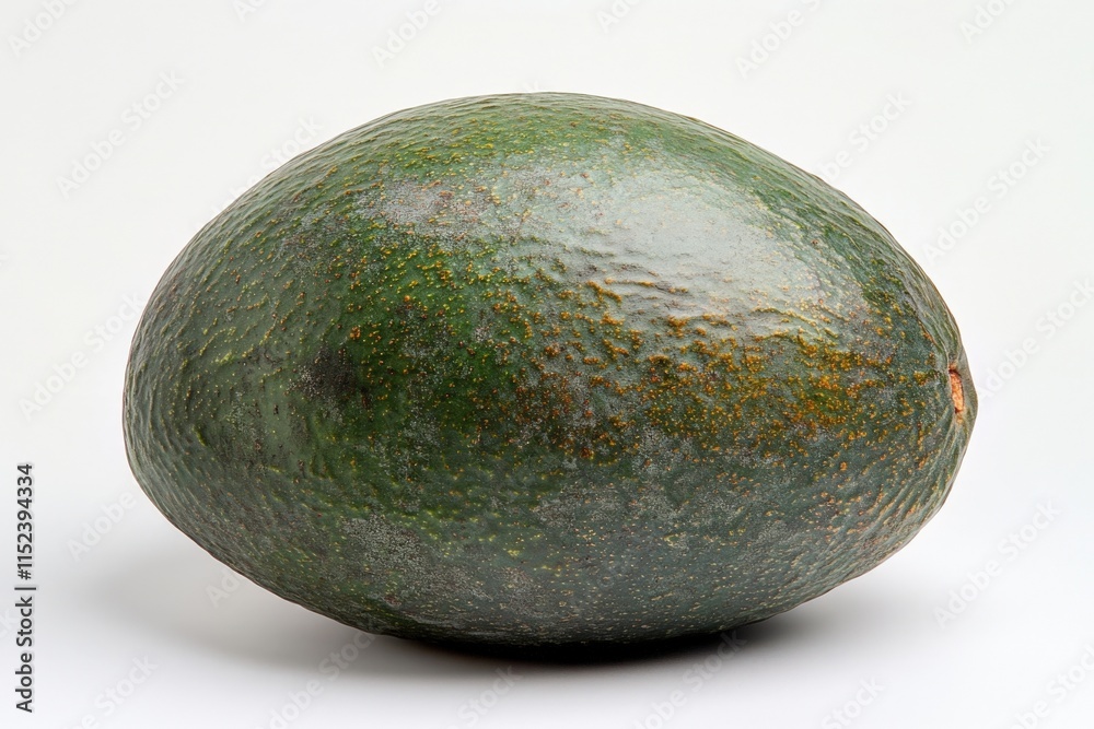 whole green avocado on white background