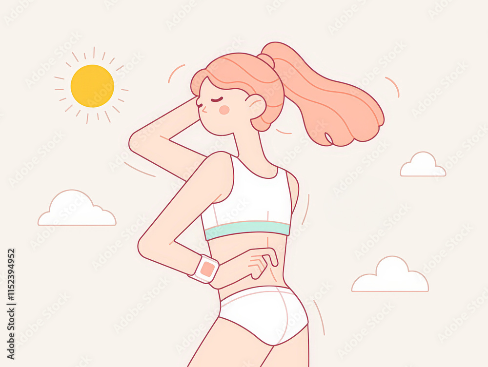 Stylized woman enjoying a sunny day in minimalist illustration style Stylized woman enjoying a sunny day in minimalist illustration style