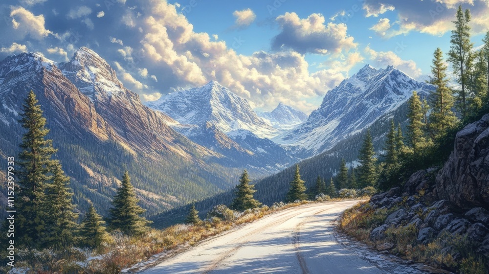 Fototapeta premium a winding road leads into a mountain valley