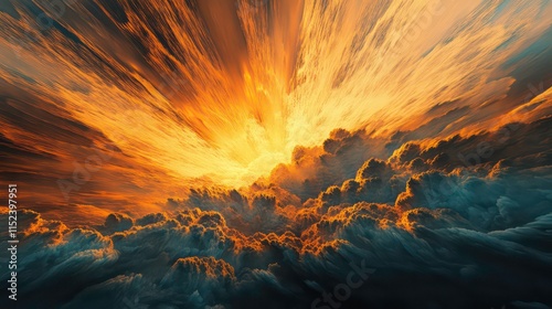 abstract stunning divine sunrise over clouds golden rays