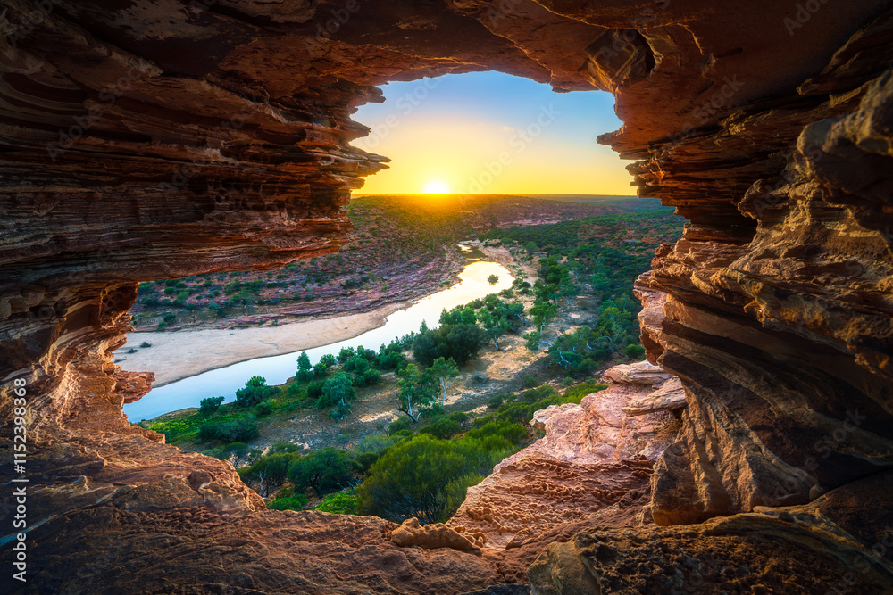 sunrise at natures window in kalbarri national park, western australia
