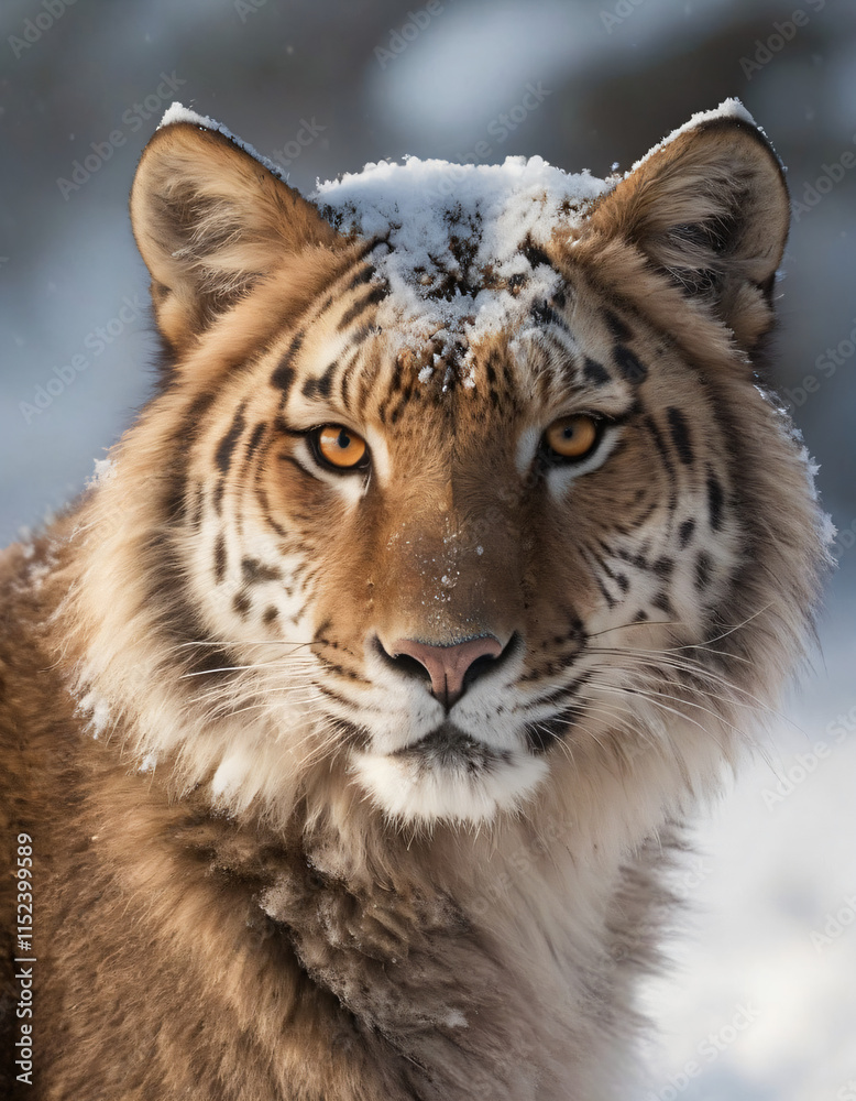 portrait of wild animals in snow, like tigers, lynxes, and wolves. portrait of wild animals in snow, like tigers, lynxes, and wolves.