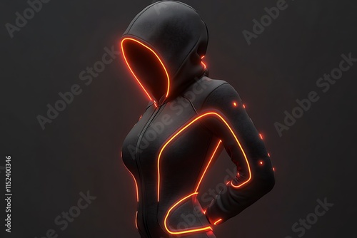 Futuristic Woman Wearing Neon Hooded Jumpsuit