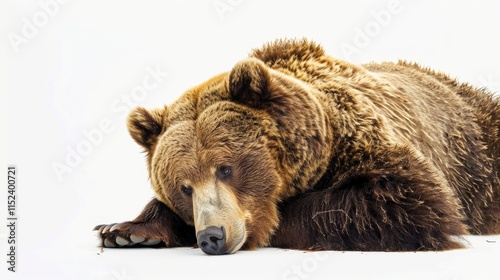 Resting Brown Bear Lying Down on a White Background photo