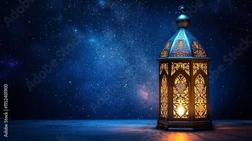 Tranquil Glowing Ramadan Lantern on Starry Night photo