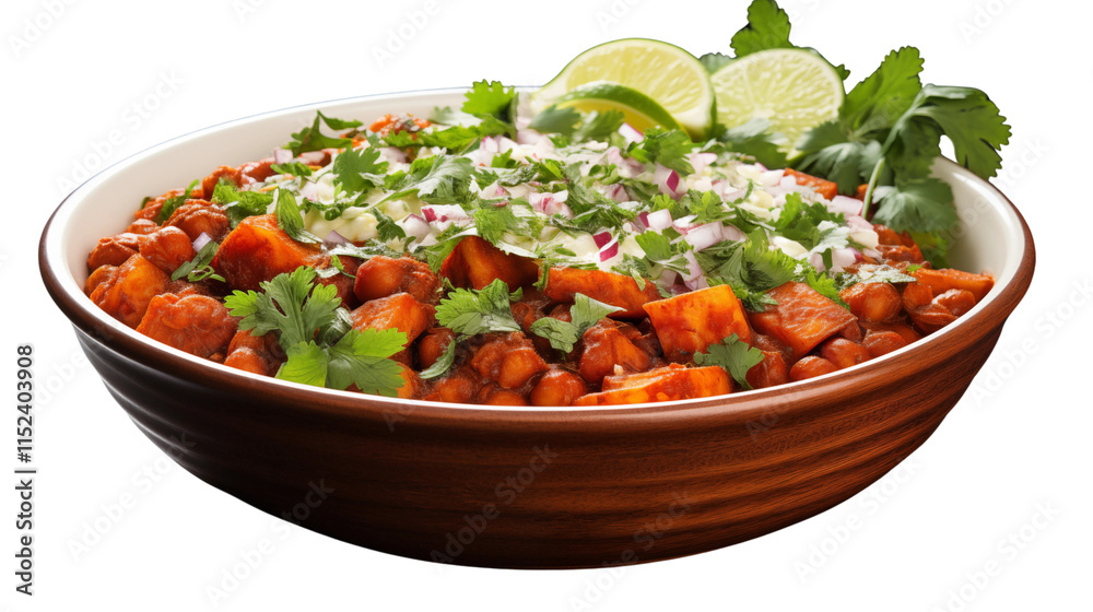 Spicy chana masala served in a bowl, a traditional Indian dish featuring chickpeas and bold flavors, studio view, isolated on transparent background. Spicy chana masala served in a bowl, a traditional Indian dish featuring chickpeas and bold flavors, studio view, isolated on transparent background.
