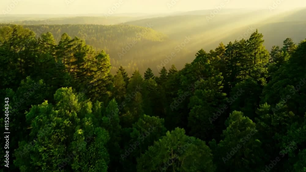 Drone rising over forest and flying off in the sun. Drone rising over forest and flying off in the sun.