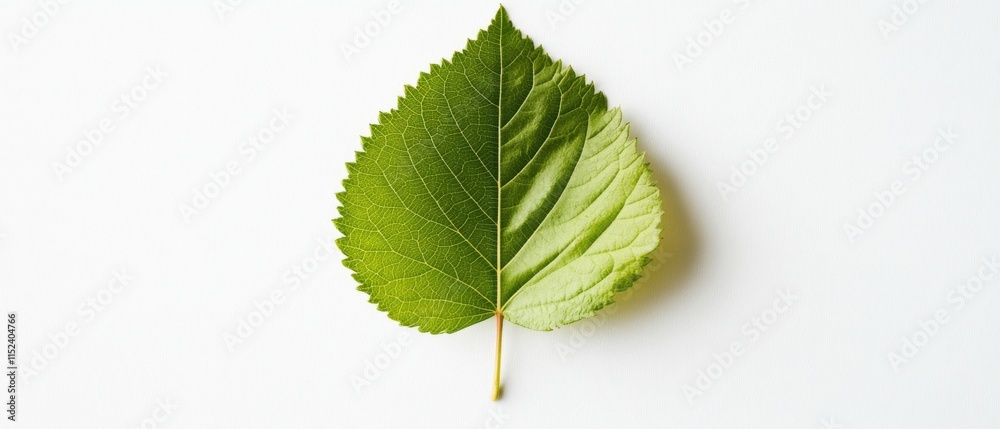 Fototapeta premium close up of a single green leaf on white background