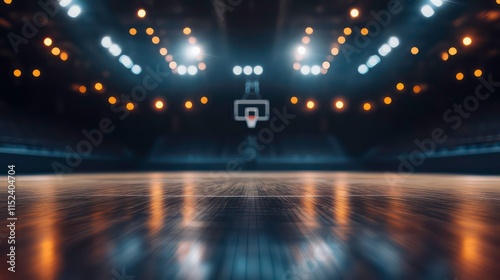 basketball court blurred background with glowing lights indoor sports arena ready for action energetic atmosphere vertical format -