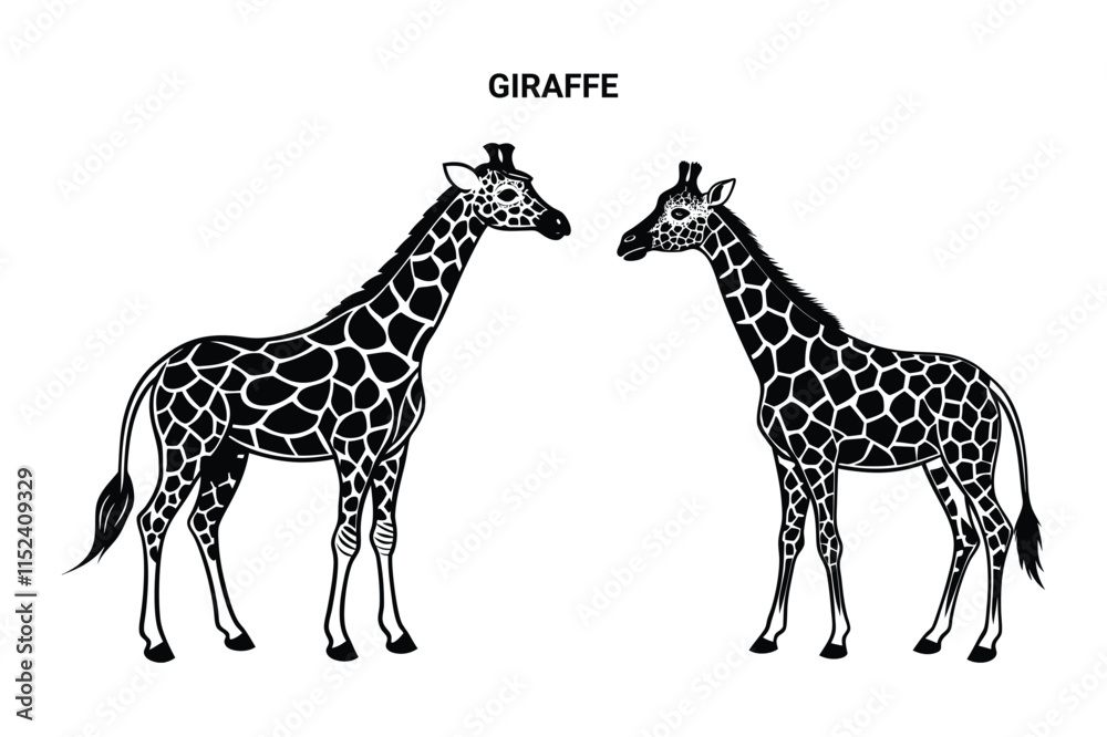Obraz premium Editable Silhouette Giraffe Isolated Vector Illustration