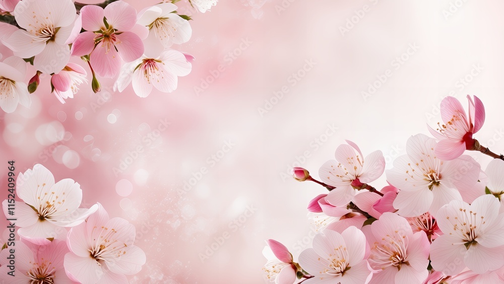 Pink Cherry Blossoms on Branches with Soft Bokeh Background Pink Cherry Blossoms on Branches with Soft Bokeh Background