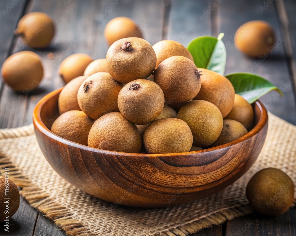 Brown Sapota Fruits Arranged on Rustic Scale for Natural Display. Generative AI Brown Sapota Fruits Arranged on Rustic Scale for Natural Display. Generative AI