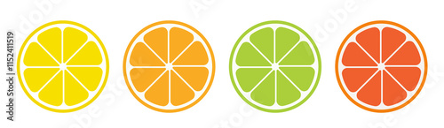 Citrus slices. Citrus fruits orange, lemon, lime, grapefruit icons. Vector illustration.
