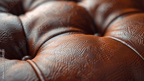 Close-up of richly textured brown leather upholstery. The intricate detailing and warm tones create a luxurious feel. photo