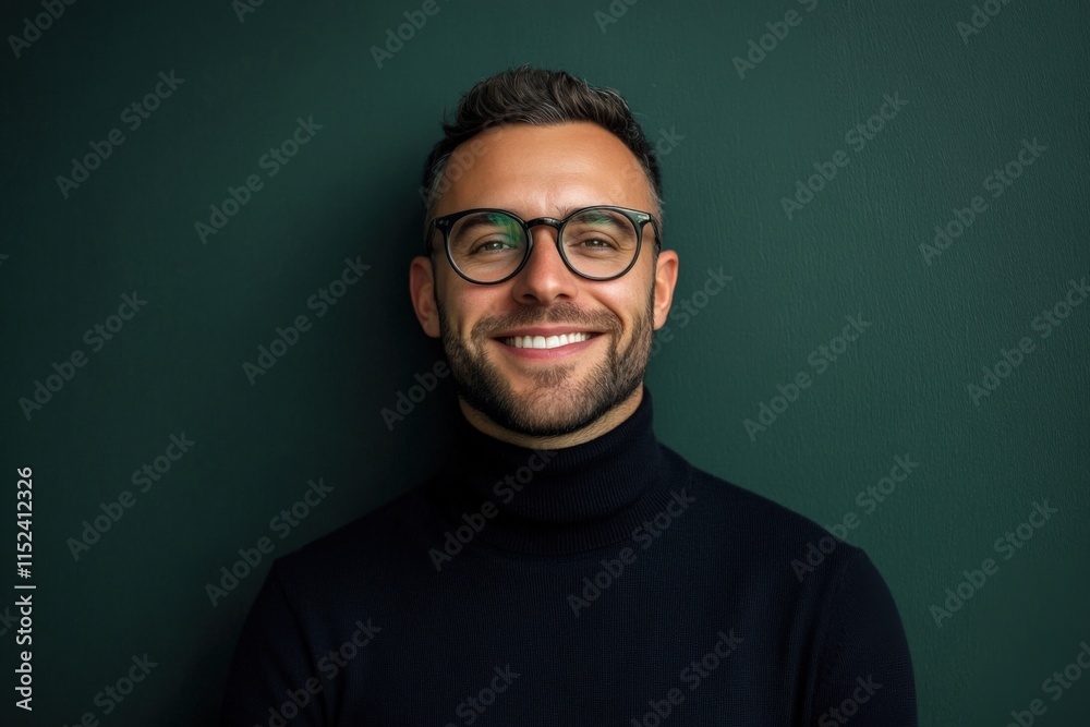 portrait of a man with glasses smiling portrait of a man with glasses smiling