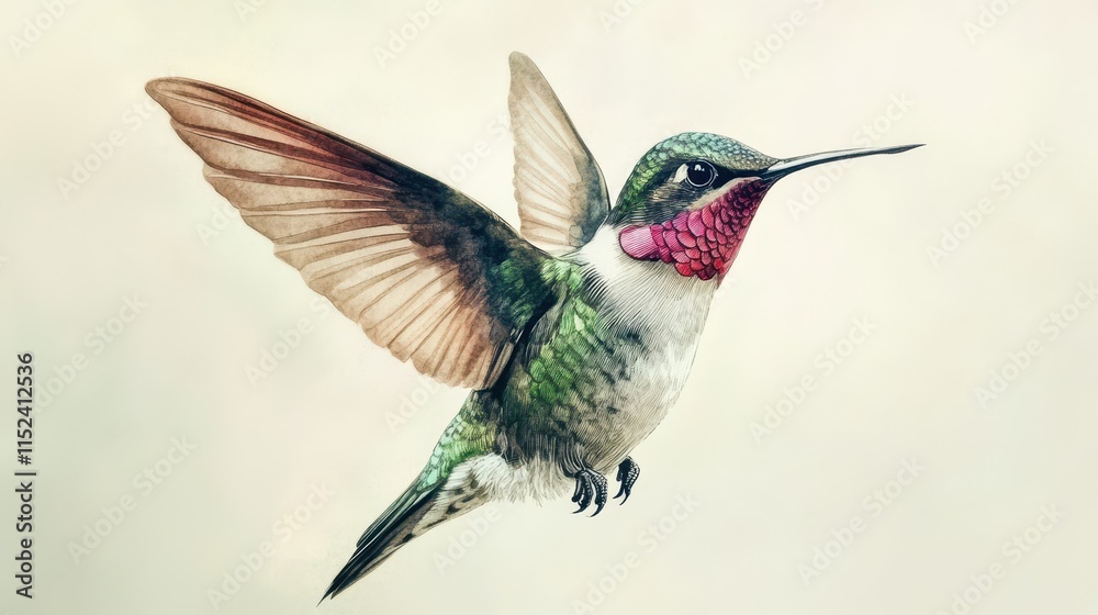 Naklejka premium Hummingbird watercolor painting.