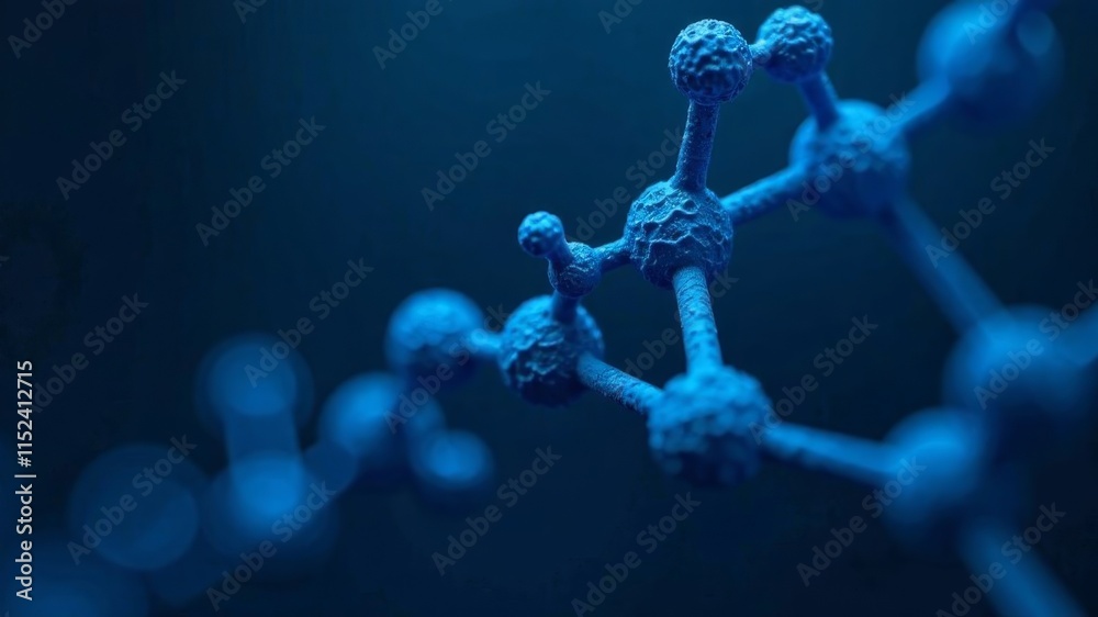 blue molecule structures on dark background, complex bonds and atoms highlighted blue molecule structures on dark background, complex bonds and atoms highlighted