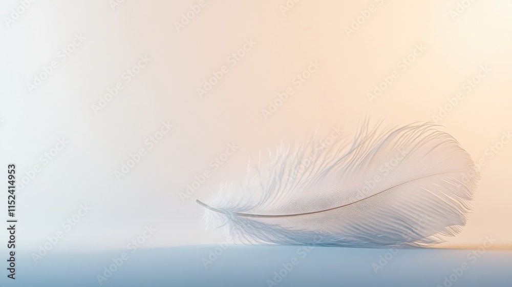 Fototapeta premium a white feather lies on a light background