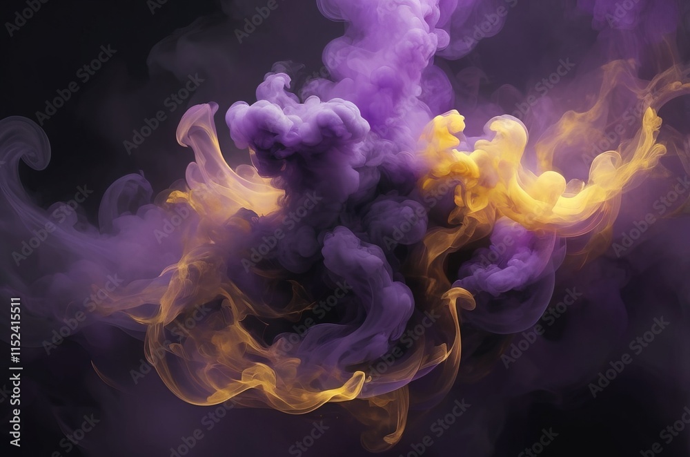 Fototapeta premium Abstract purple and yellow smoke texture with swirling patterns
