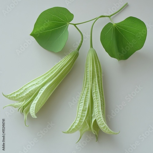 two green flowers with heart-shaped leaves photo