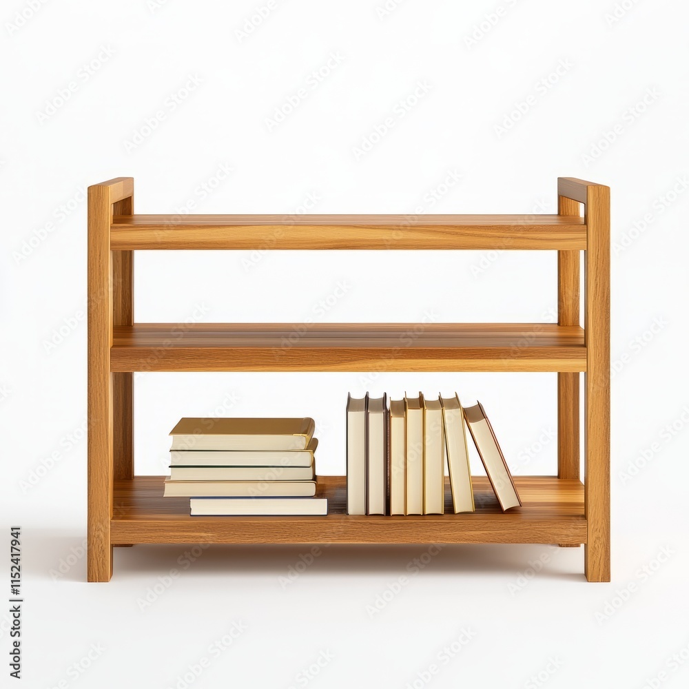 Wooden shelf with books isolated on a white background Wooden shelf with books isolated on a white background
