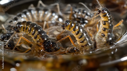 Close-up of Aedes Mosquito Larvae in Clear Water