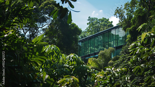 Modern Glass House Nestled in Lush Tropical Foliage