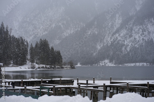 winter landscape at the foot of the mountain

