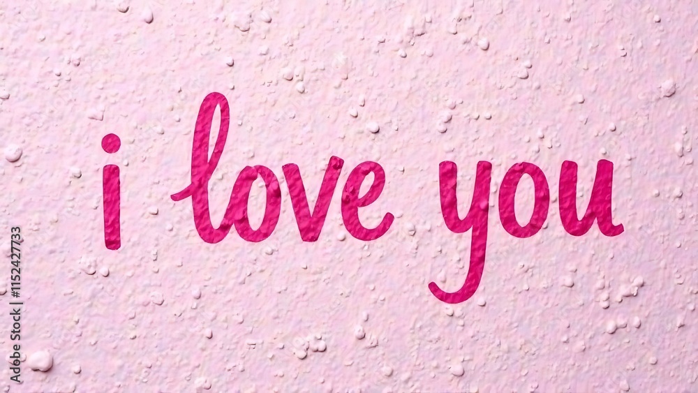 On a white wall written in pink paint: “I love you. Falling in love. Valentine's Day On a white wall written in pink paint: “I love you. Falling in love. Valentine's Day