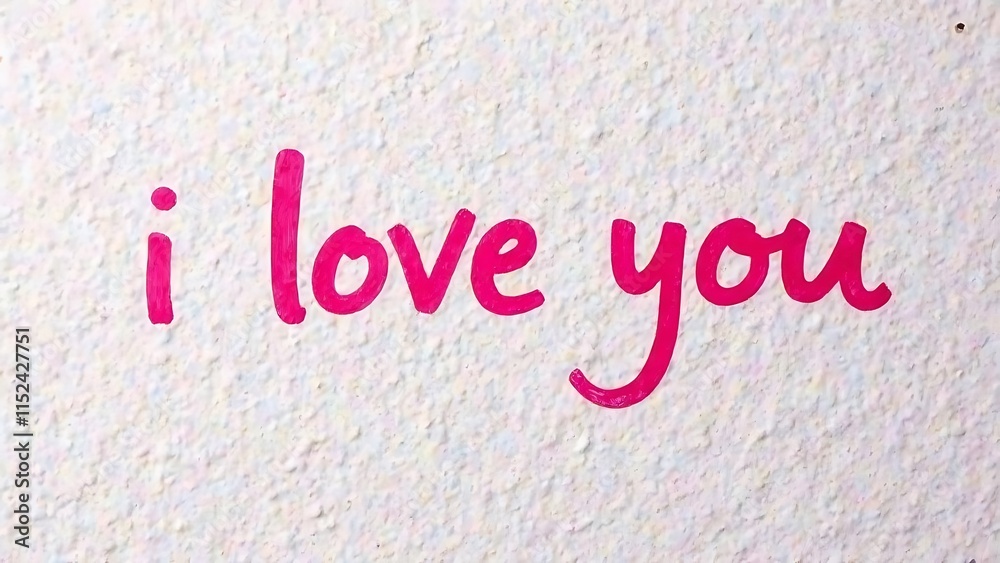 On a white wall written in pink paint: “I love you. Falling in love. Valentine's Day On a white wall written in pink paint: “I love you. Falling in love. Valentine's Day