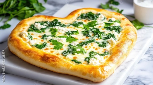 Wallpaper Mural Heart-shaped spinach ricotta pizza on marble surface. The 14th of February. Happy Valentine's Day Torontodigital.ca