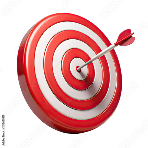 Bright red target with white concentric rings showcasing a dart hitting the center symbolizing success and focus in personal and professional goals